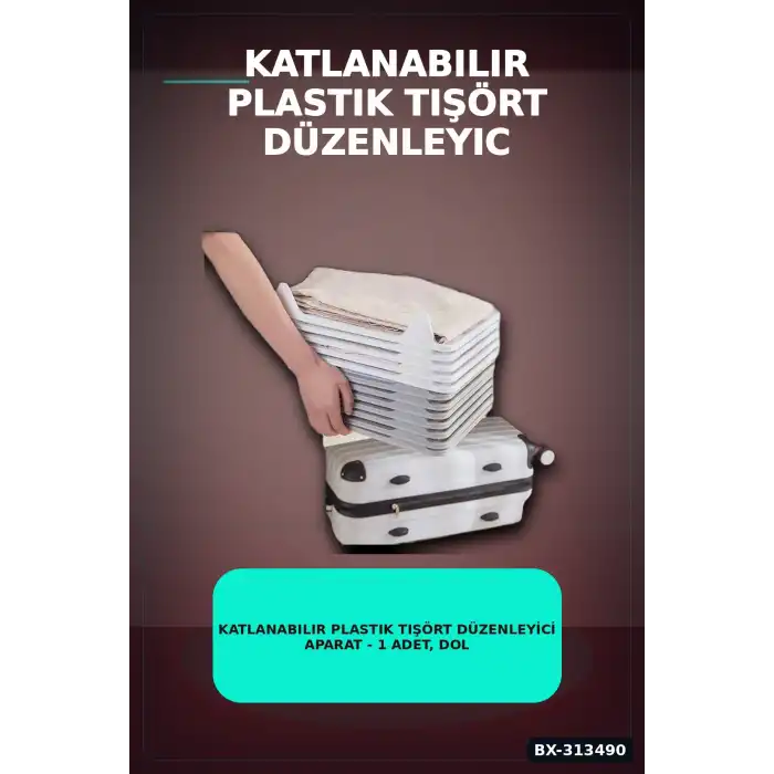 Katlanabilir Plastik Tişört Düzenleyici Aparat - 1 Adet, Dolap İçi Organizer BX-313490