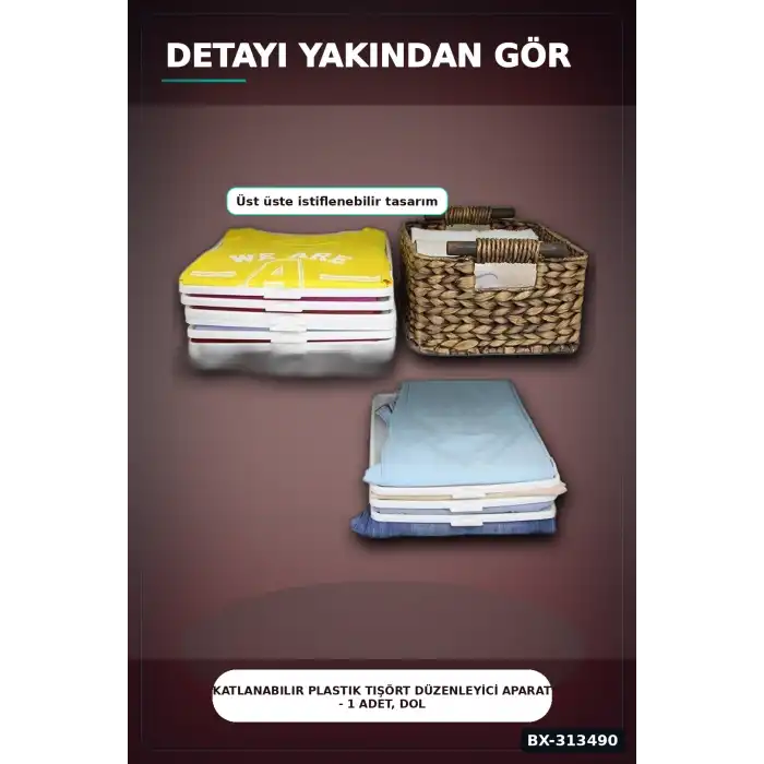 Katlanabilir Plastik Tişört Düzenleyici Aparat - 1 Adet, Dolap İçi Organizer BX-313490