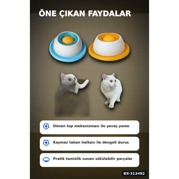 Dönen Toplu 15 cm Yavaş Yeme Kabı - Sıvı Mama ve Ödül İçin, Kedi Köpek Aksesuarı BX-313492