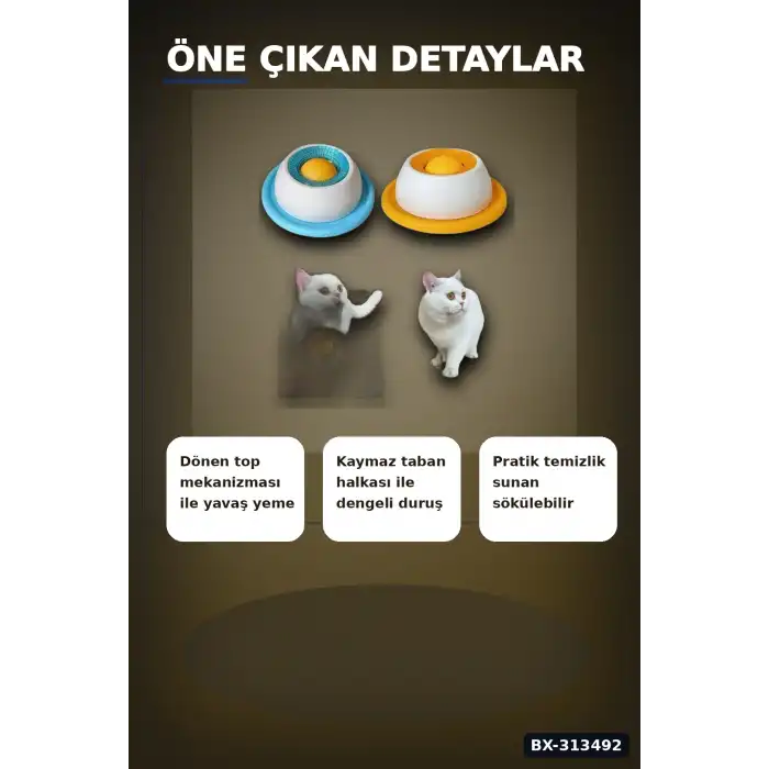 Dönen Toplu 15 cm Yavaş Yeme Kabı - Sıvı Mama ve Ödül İçin, Kedi Köpek Aksesuarı BX-313492