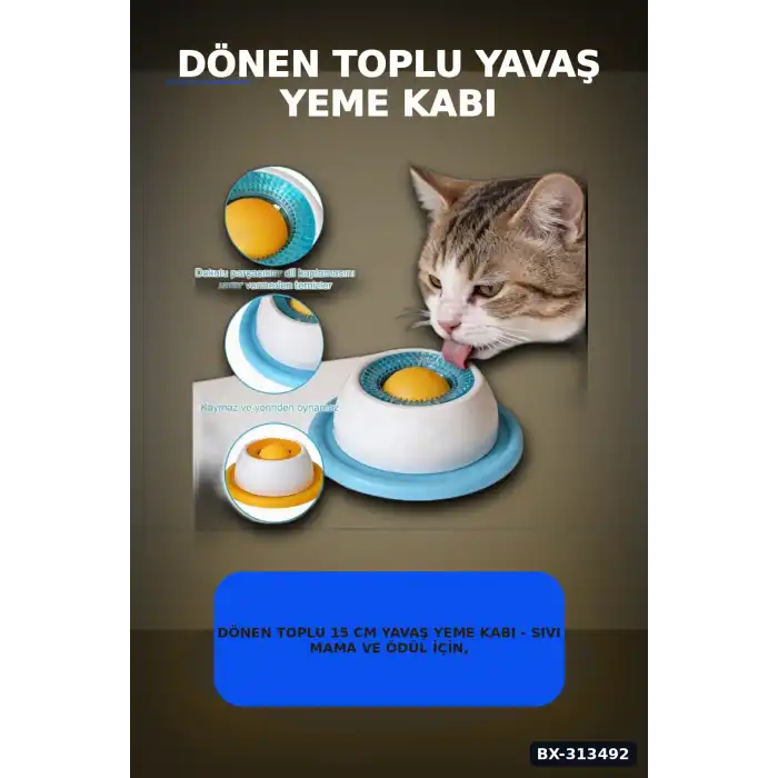 Dönen Toplu 15 cm Yavaş Yeme Kabı - Sıvı Mama ve Ödül İçin, Kedi Köpek Aksesuarı BX-313492