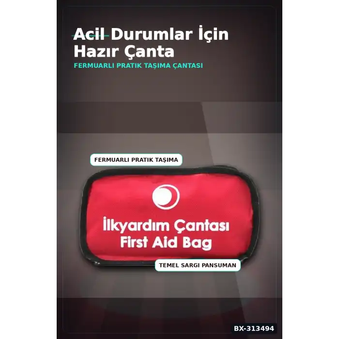 Fermuarlı Polyester Çantalı 17 Parça Acil İlk Yardım Seti Araba Ev Ofis BX-313494