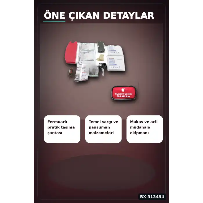 Fermuarlı Polyester Çantalı 17 Parça Acil İlk Yardım Seti Araba Ev Ofis BX-313494