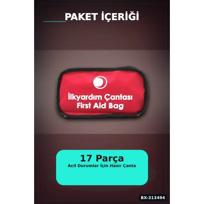 Fermuarlı Polyester Çantalı 17 Parça Acil İlk Yardım Seti Araba Ev Ofis BX-313494