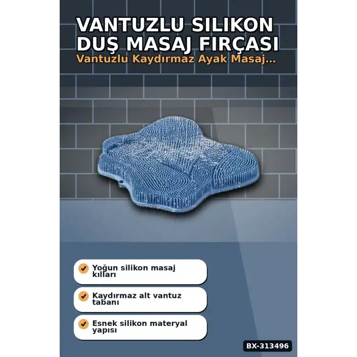 Vantuzlu Silikon Duş Masaj Fırçası 1 Adet - Ayak ve Sırt Temizliği İçin BX-313496