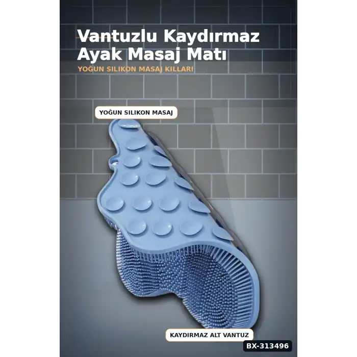 Vantuzlu Silikon Duş Masaj Fırçası 1 Adet - Ayak ve Sırt Temizliği İçin BX-313496