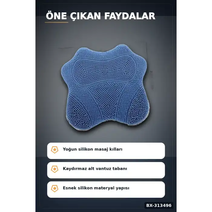 Vantuzlu Silikon Duş Masaj Fırçası 1 Adet - Ayak ve Sırt Temizliği İçin BX-313496