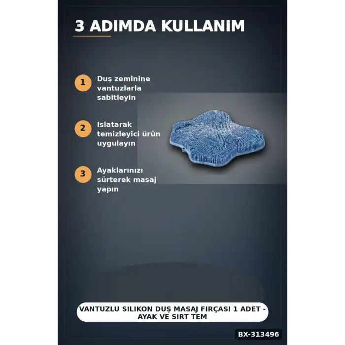 Vantuzlu Silikon Duş Masaj Fırçası 1 Adet - Ayak ve Sırt Temizliği İçin BX-313496