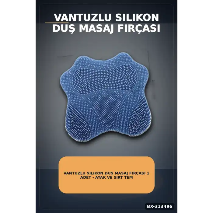 Vantuzlu Silikon Duş Masaj Fırçası 1 Adet - Ayak ve Sırt Temizliği İçin BX-313496