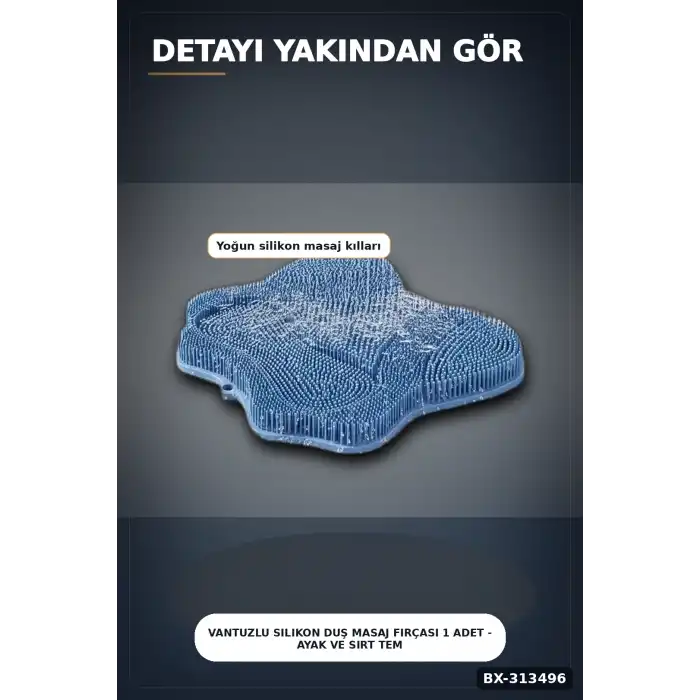 Vantuzlu Silikon Duş Masaj Fırçası 1 Adet - Ayak ve Sırt Temizliği İçin BX-313496