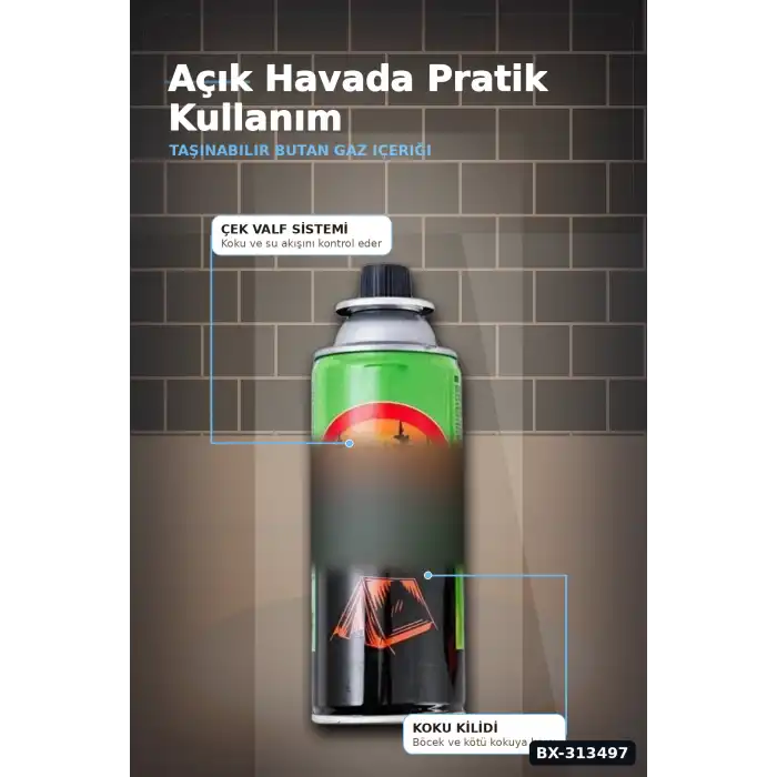 Valfli Standart 220 g Kamp Ocağı Kartuşu - 1 Adet Taşınabilir Doğa Gazı BX-313497
