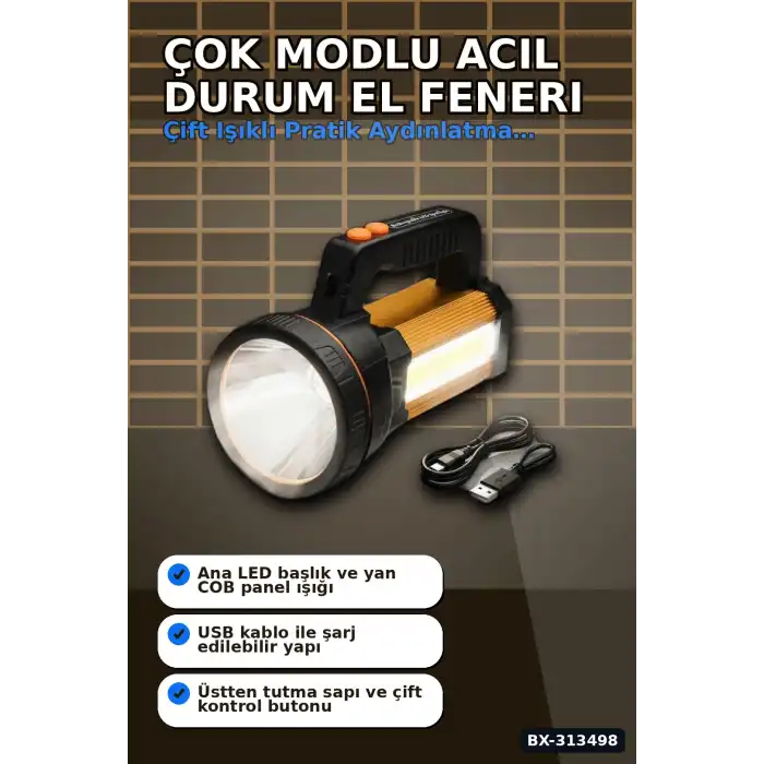 Çok Modlu 800W Acil Durum El Feneri - 800m Menzilli - Kamp Ve Doğa Aktiviteleri İçin BX-313498