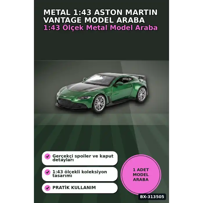 Metal 1:43 Aston Martin Vantage Çek Bırak Model Araba - Hediye Oyuncak BX-313505