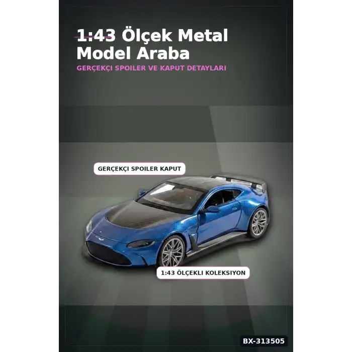 Metal 1:43 Aston Martin Vantage Çek Bırak Model Araba - Hediye Oyuncak BX-313505