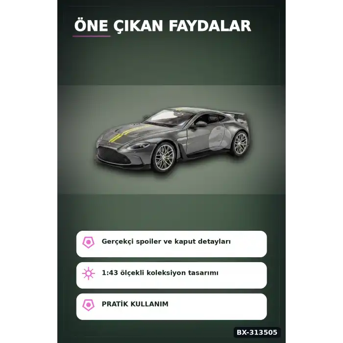 Metal 1:43 Aston Martin Vantage Çek Bırak Model Araba - Hediye Oyuncak BX-313505