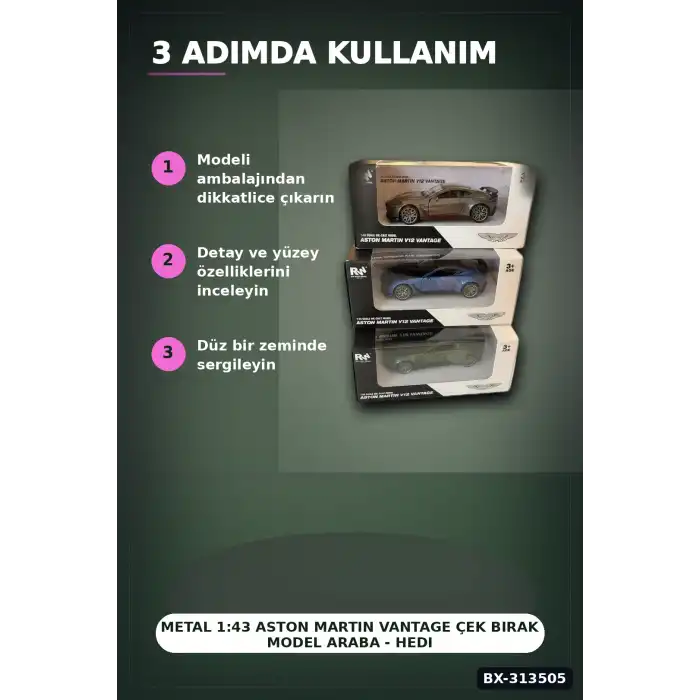 Metal 1:43 Aston Martin Vantage Çek Bırak Model Araba - Hediye Oyuncak BX-313505