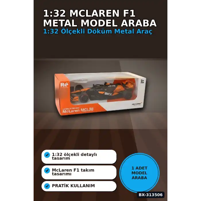 1:32 Lisanslı McLaren F1 Metal Model Araba - Çek Bırak Oyuncak, Hediye BX-313506
