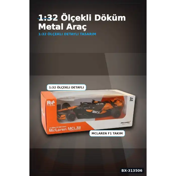 1:32 Lisanslı McLaren F1 Metal Model Araba - Çek Bırak Oyuncak, Hediye BX-313506