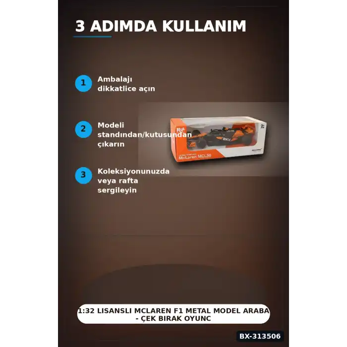 1:32 Lisanslı McLaren F1 Metal Model Araba - Çek Bırak Oyuncak, Hediye BX-313506