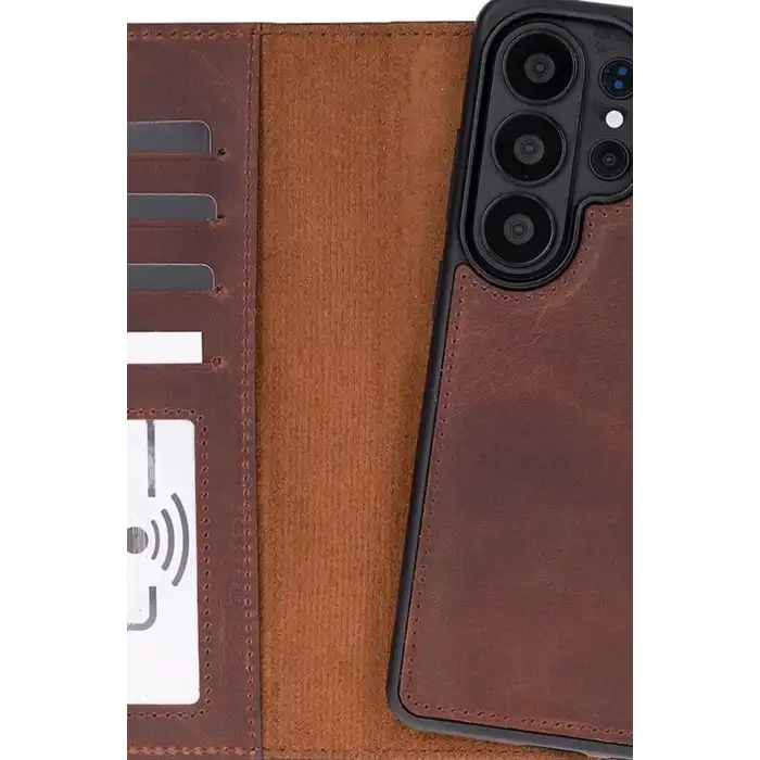 Manyetik Kart Yuvalı Deri Cüzdan Kılıf, Samsung Galaxy S26 Ultra İçin, RFID Korumalı BX-313504