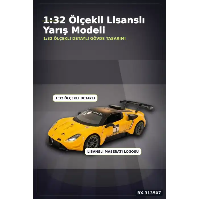 1:32 Ölçekli Maserati GT2 Çek Bırak Araba - Lisanslı Model, 1 Adet Oyuncak Araba BX-313507