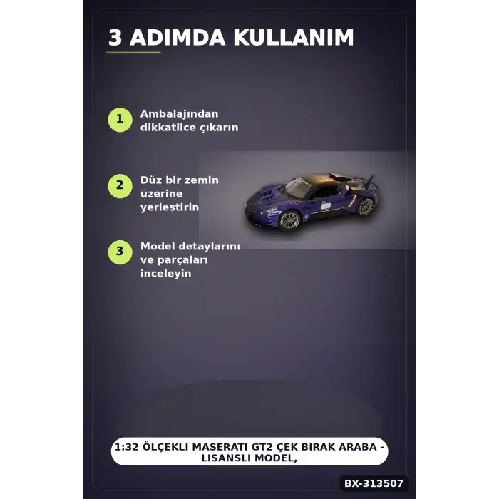 1:32 Ölçekli Maserati GT2 Çek Bırak Araba - Lisanslı Model, 1 Adet Oyuncak Araba BX-313507