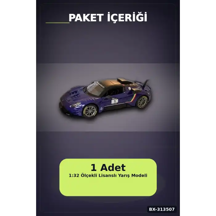 1:32 Ölçekli Maserati GT2 Çek Bırak Araba - Lisanslı Model, 1 Adet Oyuncak Araba BX-313507