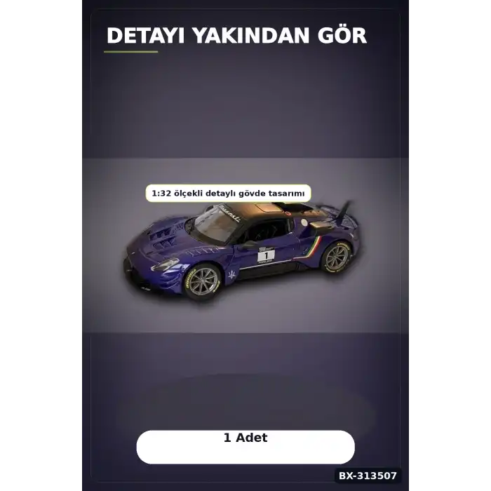 1:32 Ölçekli Maserati GT2 Çek Bırak Araba - Lisanslı Model, 1 Adet Oyuncak Araba BX-313507