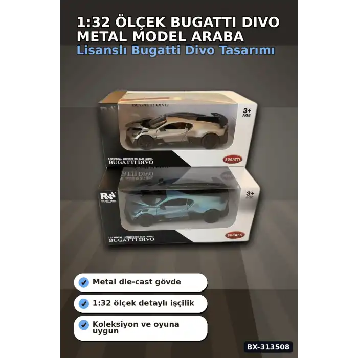 1:32 Ölçek Bugatti Divo Metal Diecast Model Araba - Çek Bırak Özellikli, Lisanslı BX-313508