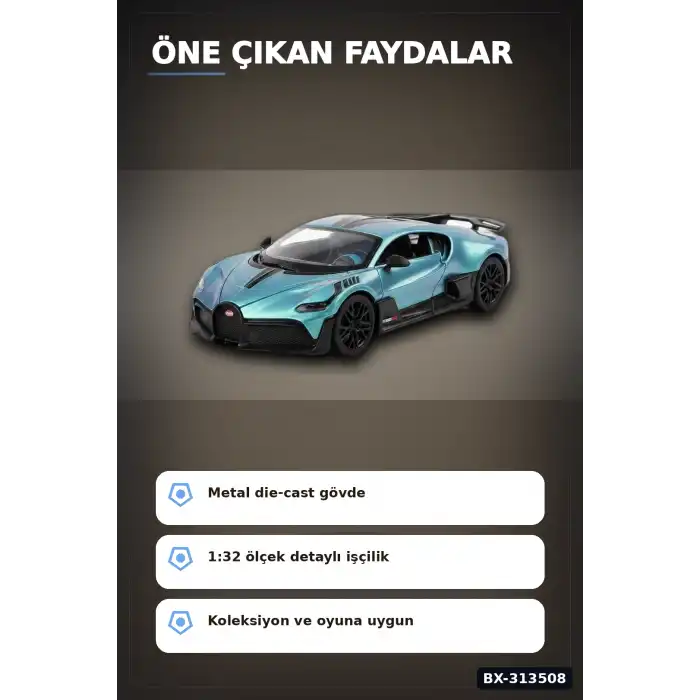 1:32 Ölçek Bugatti Divo Metal Diecast Model Araba - Çek Bırak Özellikli, Lisanslı BX-313508