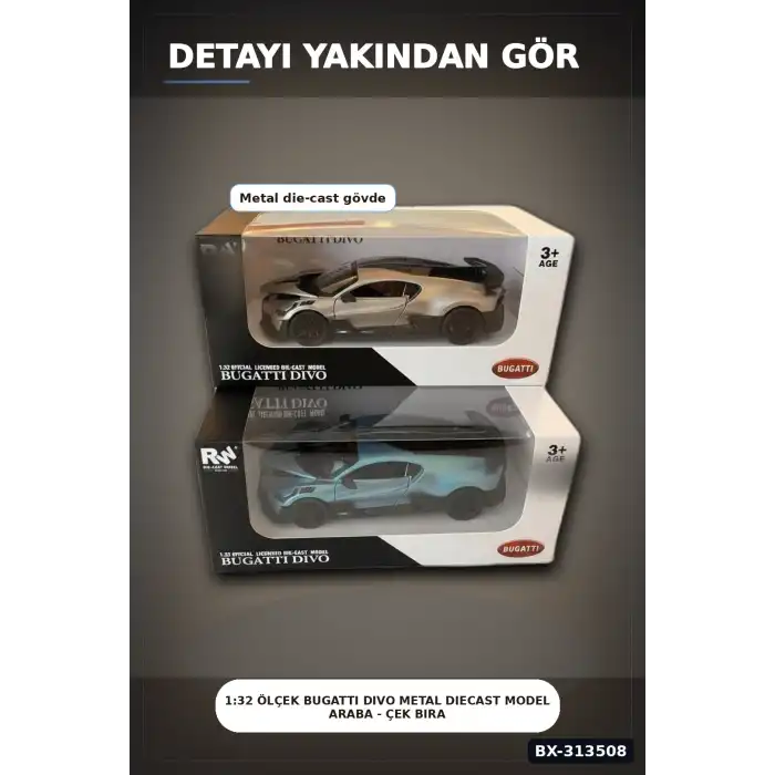 1:32 Ölçek Bugatti Divo Metal Diecast Model Araba - Çek Bırak Özellikli, Lisanslı BX-313508