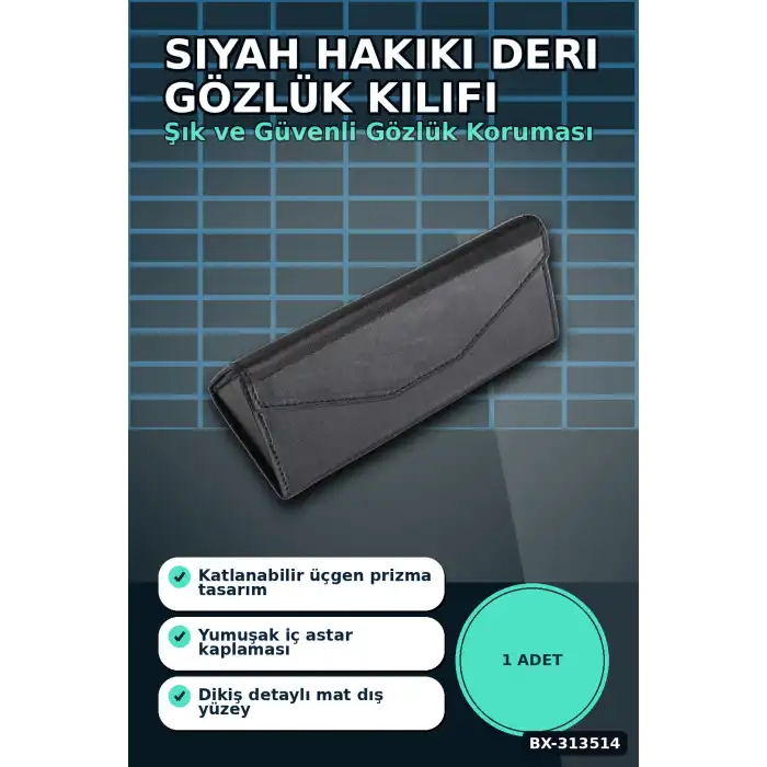 El Işi Hakiki Deri Siyah Gözlük Kılıfı 15.5x6 Cm Erkek Kadın Hediyelik BX-313514