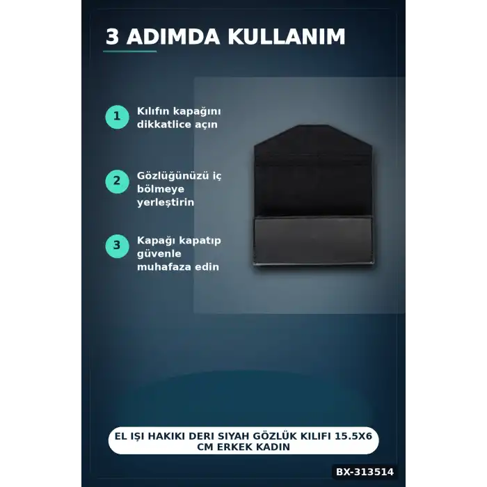 El Işi Hakiki Deri Siyah Gözlük Kılıfı 15.5x6 Cm Erkek Kadın Hediyelik BX-313514