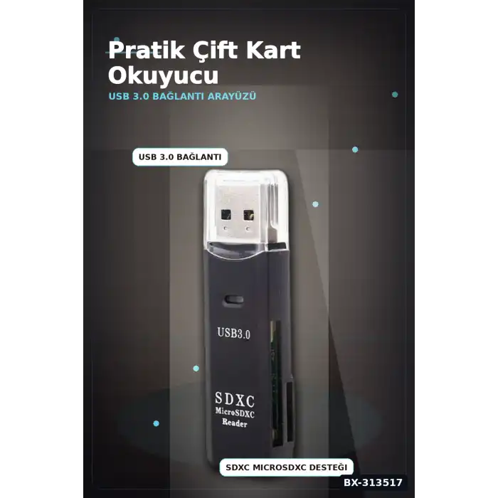 Mini Usb 3.0 Sd Tf Kart Okuyucu Hub Adaptör - 1 Adet Kompakt Veri Aktarıcı Pc Tablet İçin BX-313517