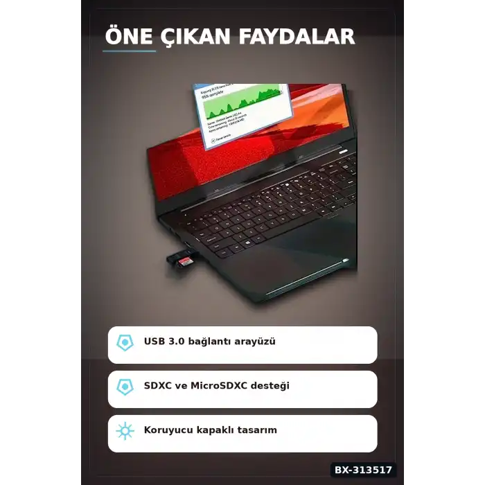 Mini Usb 3.0 Sd Tf Kart Okuyucu Hub Adaptör - 1 Adet Kompakt Veri Aktarıcı Pc Tablet İçin BX-313517