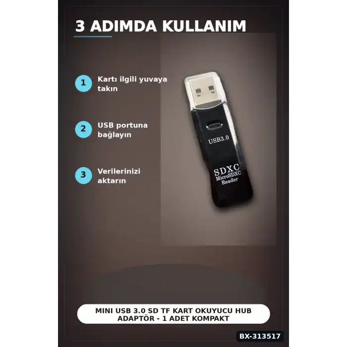 Mini Usb 3.0 Sd Tf Kart Okuyucu Hub Adaptör - 1 Adet Kompakt Veri Aktarıcı Pc Tablet İçin BX-313517