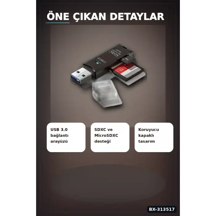 Mini Usb 3.0 Sd Tf Kart Okuyucu Hub Adaptör - 1 Adet Kompakt Veri Aktarıcı Pc Tablet İçin BX-313517