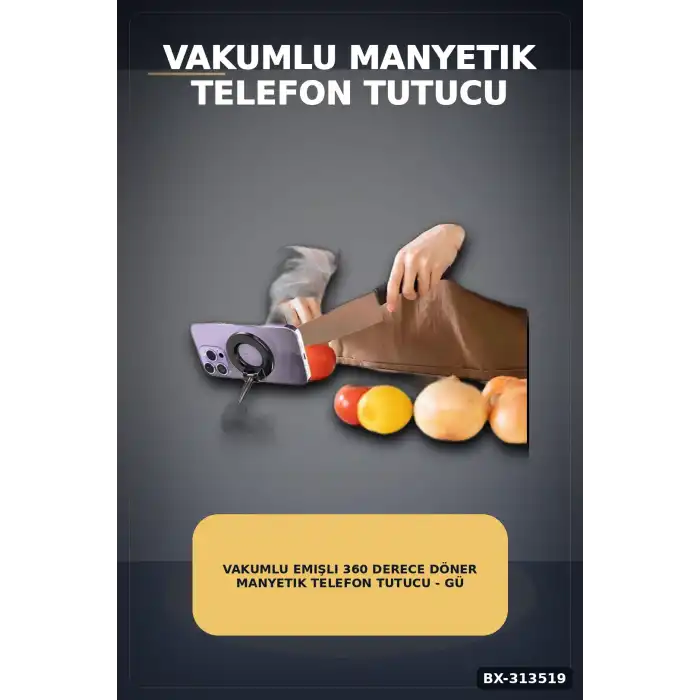 Vakumlu Emişli 360 Derece Döner Manyetik Telefon Tutucu - Güçlü Mıknatıslı Araba Masaüstü BX-313519