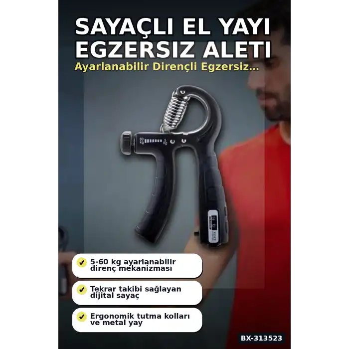 Sayaçlı 15.5 Cm El Yayı Egzersiz Aleti - Tekli Paket, Fitness Spor Ekipmanı BX-313523