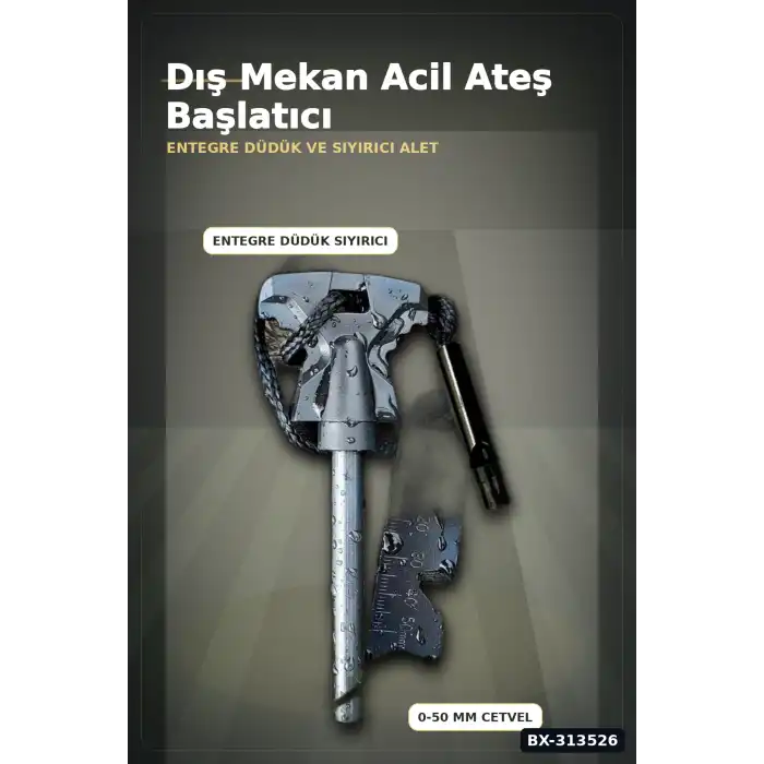 SOS Düdüklü 4x11 cm Magnezyum Çakmaktaşı Ateş Başlatma Kiti - Kampçılık BX-313526