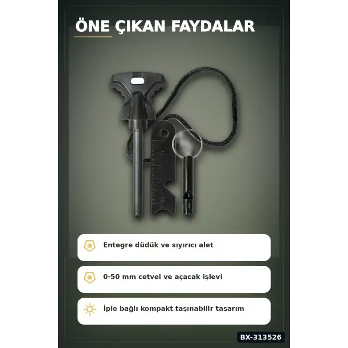 SOS Düdüklü 4x11 cm Magnezyum Çakmaktaşı Ateş Başlatma Kiti - Kampçılık BX-313526
