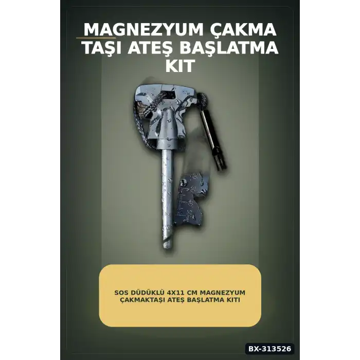 SOS Düdüklü 4x11 cm Magnezyum Çakmaktaşı Ateş Başlatma Kiti - Kampçılık BX-313526
