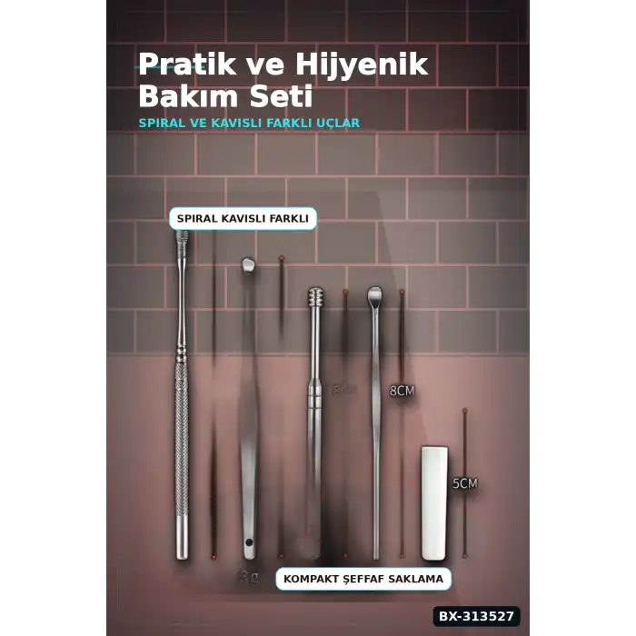 Spiral Uçlu 6lı Paslanmaz Çelik Kulak Temizleme Seti - Taşınabilir Bakım Aleti BX-313527