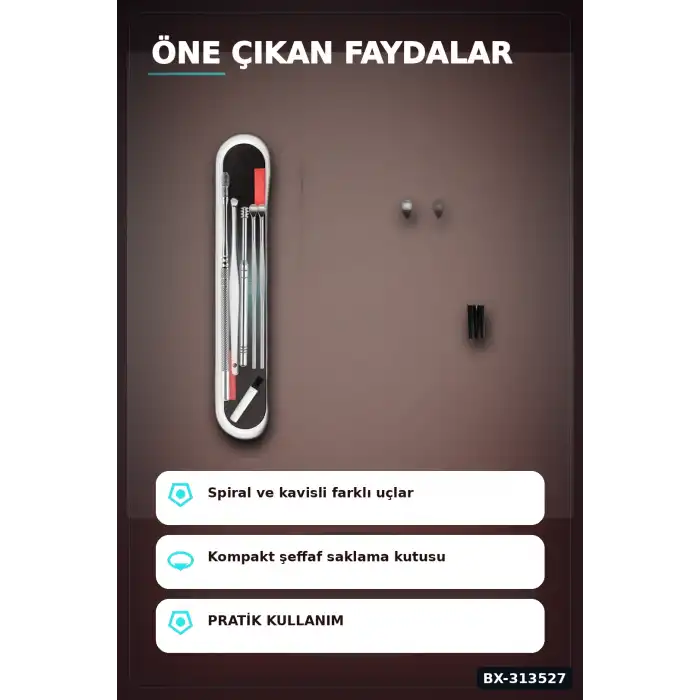 Spiral Uçlu 6lı Paslanmaz Çelik Kulak Temizleme Seti - Taşınabilir Bakım Aleti BX-313527