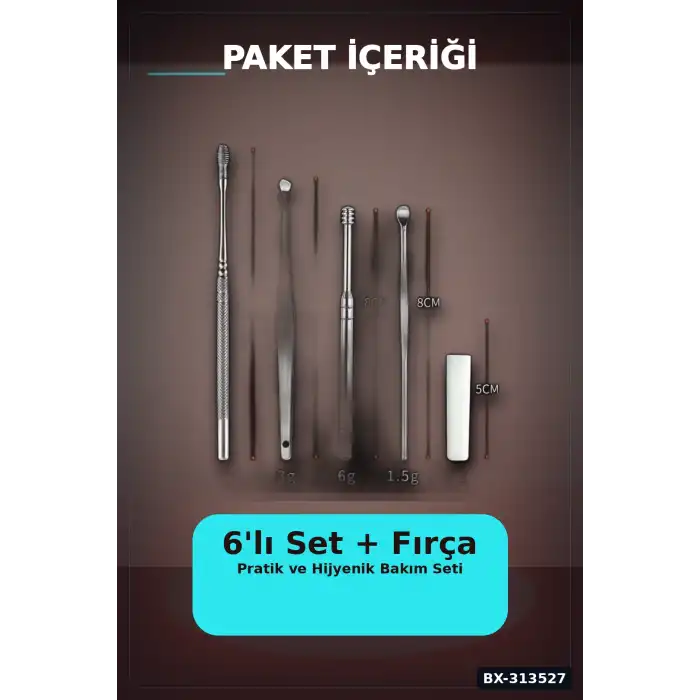 Spiral Uçlu 6lı Paslanmaz Çelik Kulak Temizleme Seti - Taşınabilir Bakım Aleti BX-313527