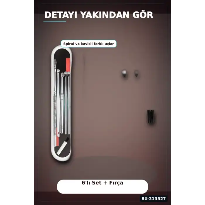 Spiral Uçlu 6lı Paslanmaz Çelik Kulak Temizleme Seti - Taşınabilir Bakım Aleti BX-313527