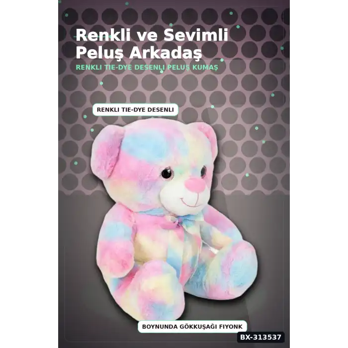 Yumuşak Peluş Oyuncak Gökkuşağı Desenli Ayıcık 45 cm Sevimli Hediye İçin Tekli BX-313537