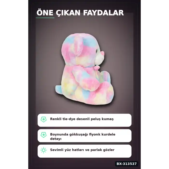 Yumuşak Peluş Oyuncak Gökkuşağı Desenli Ayıcık 45 cm Sevimli Hediye İçin Tekli BX-313537