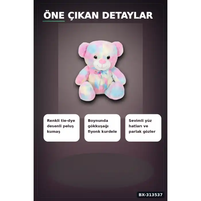 Yumuşak Peluş Oyuncak Gökkuşağı Desenli Ayıcık 45 cm Sevimli Hediye İçin Tekli BX-313537