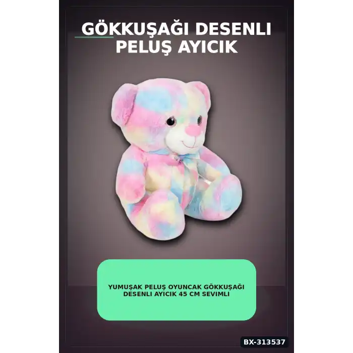 Yumuşak Peluş Oyuncak Gökkuşağı Desenli Ayıcık 45 cm Sevimli Hediye İçin Tekli BX-313537